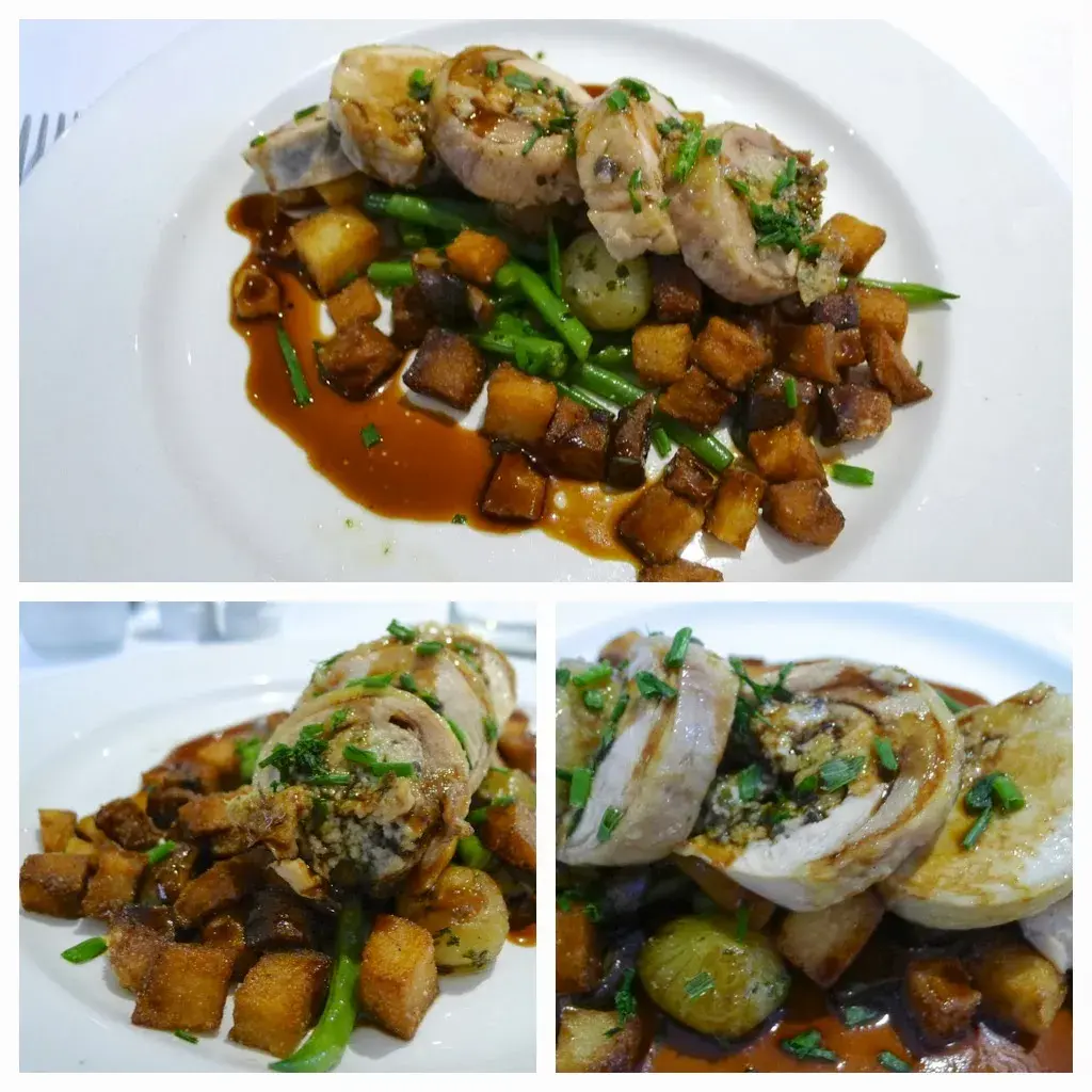 Cold guinea fowl carved and served with orange and pineapple slices
