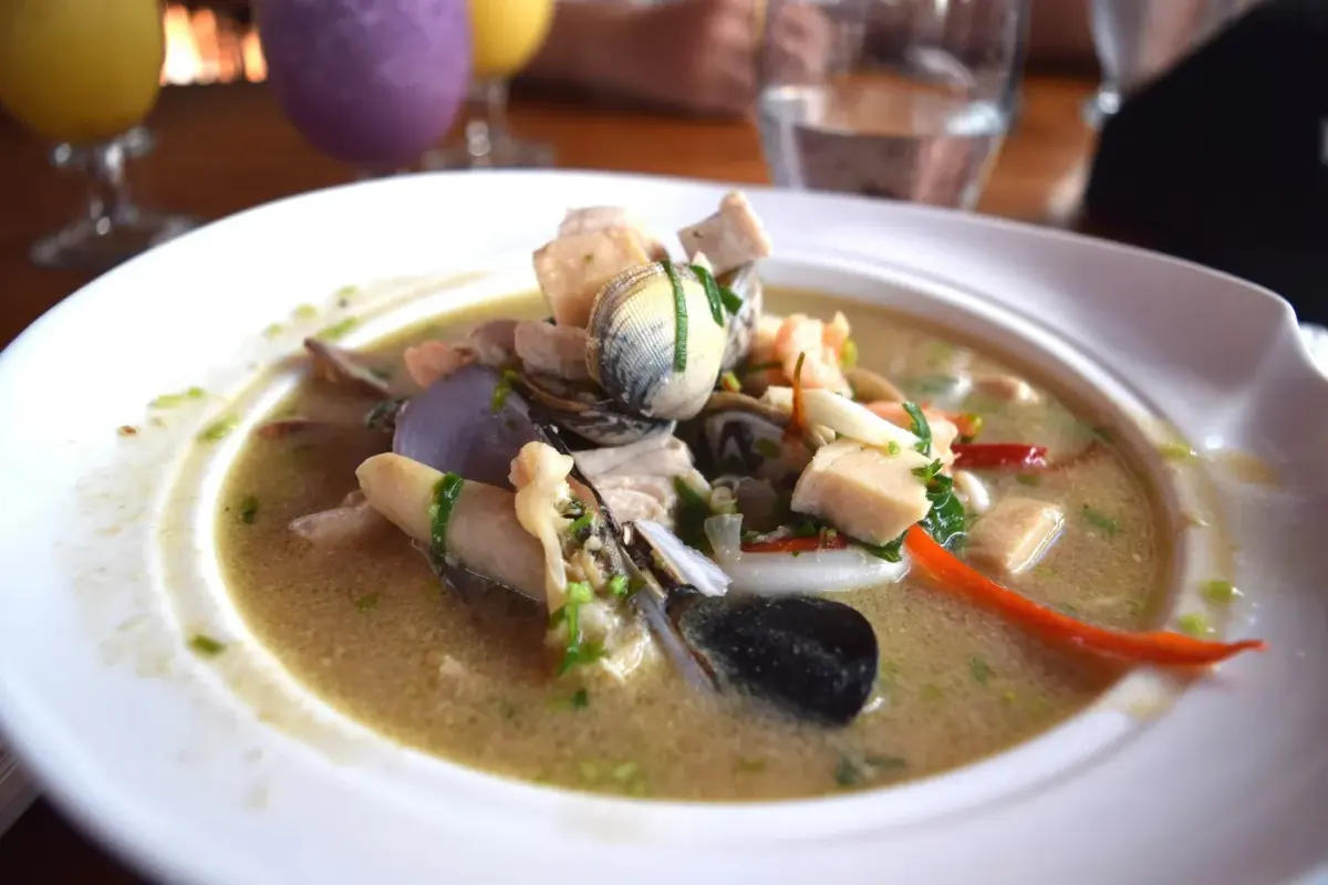 Eddoe soup, a Liberian soup thickened with crushed eddoe corms and finished with butter