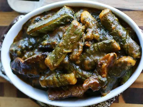 Ekpang nkwukwo, Nigerian cocoyam parcels wrapped in leaves with periwinkles
