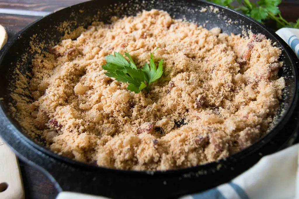 Farofa, Brazilian toasted cassava flour with bacon and onion