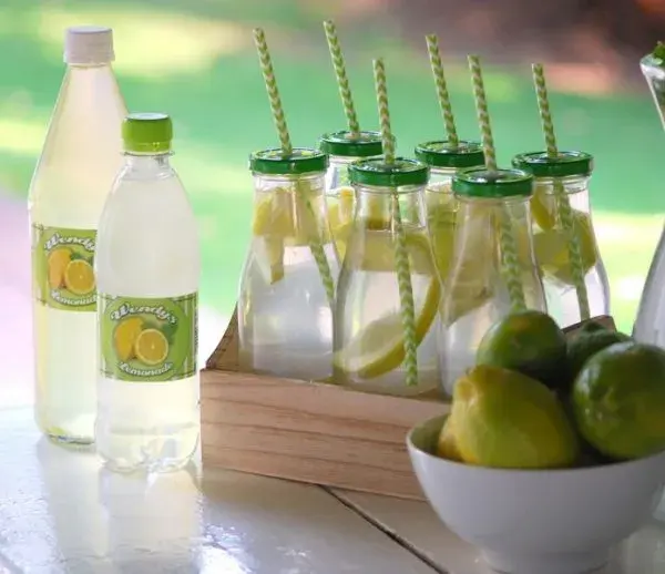Homemade lemonade with lemon slices and ice