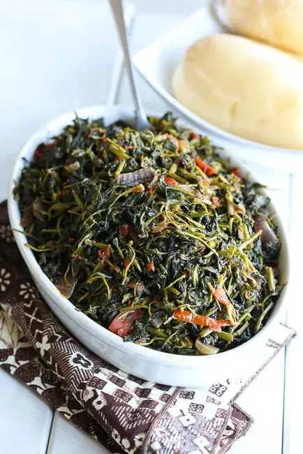 Njama njama, Cameroonian greens cooked with tomato and onion