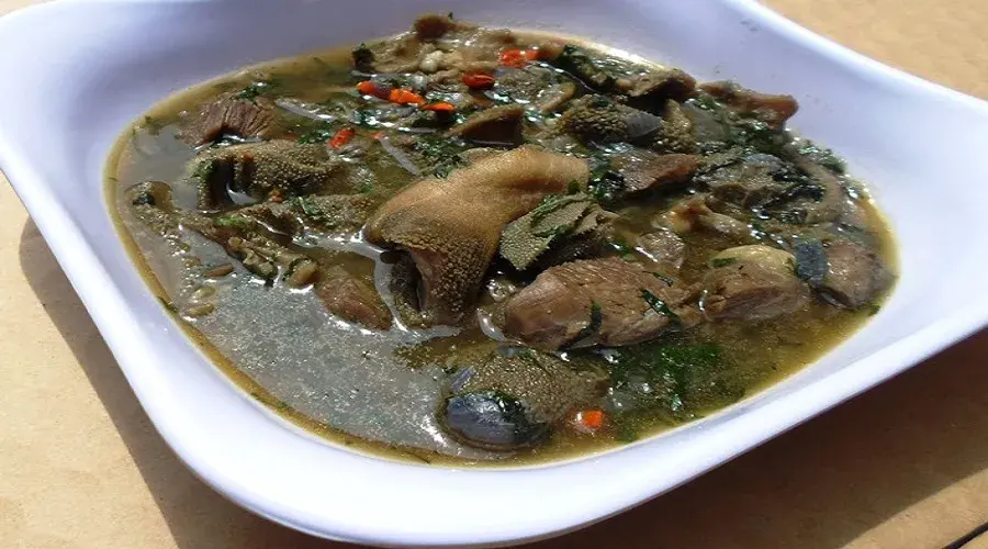 Pepper soup with beef and cocoyam in a spiced Cameroonian broth