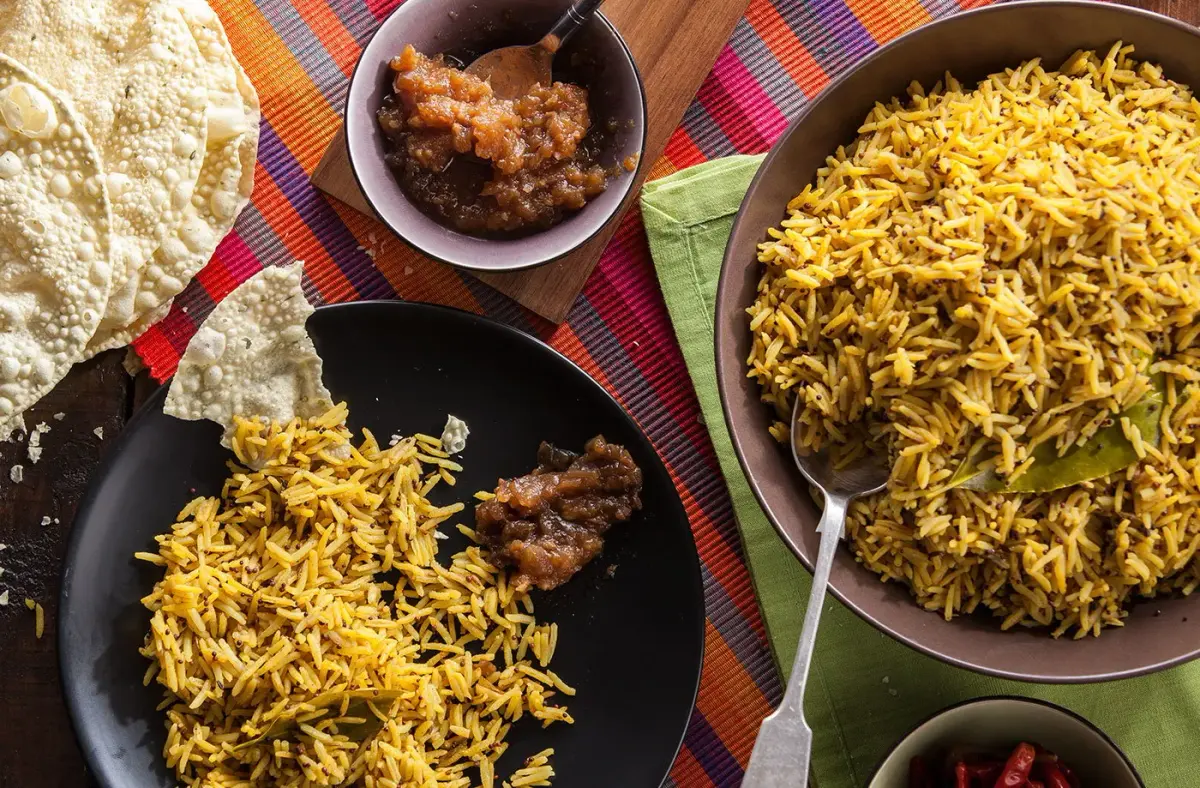 East African pilau, basmati rice cooked with warm whole spices