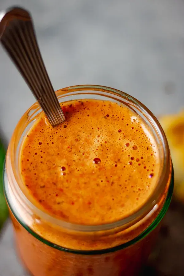 Piri piri sauce, a red chilli hot sauce with garlic and herbs