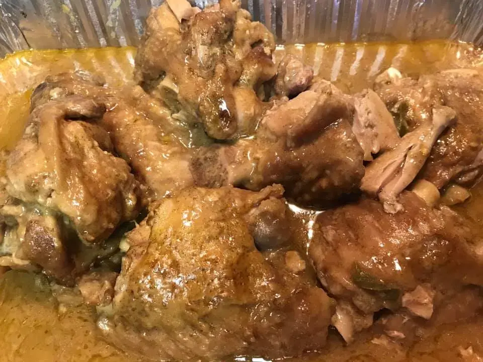 Smothered turkey wings braised in a roux-thickened onion and pepper gravy