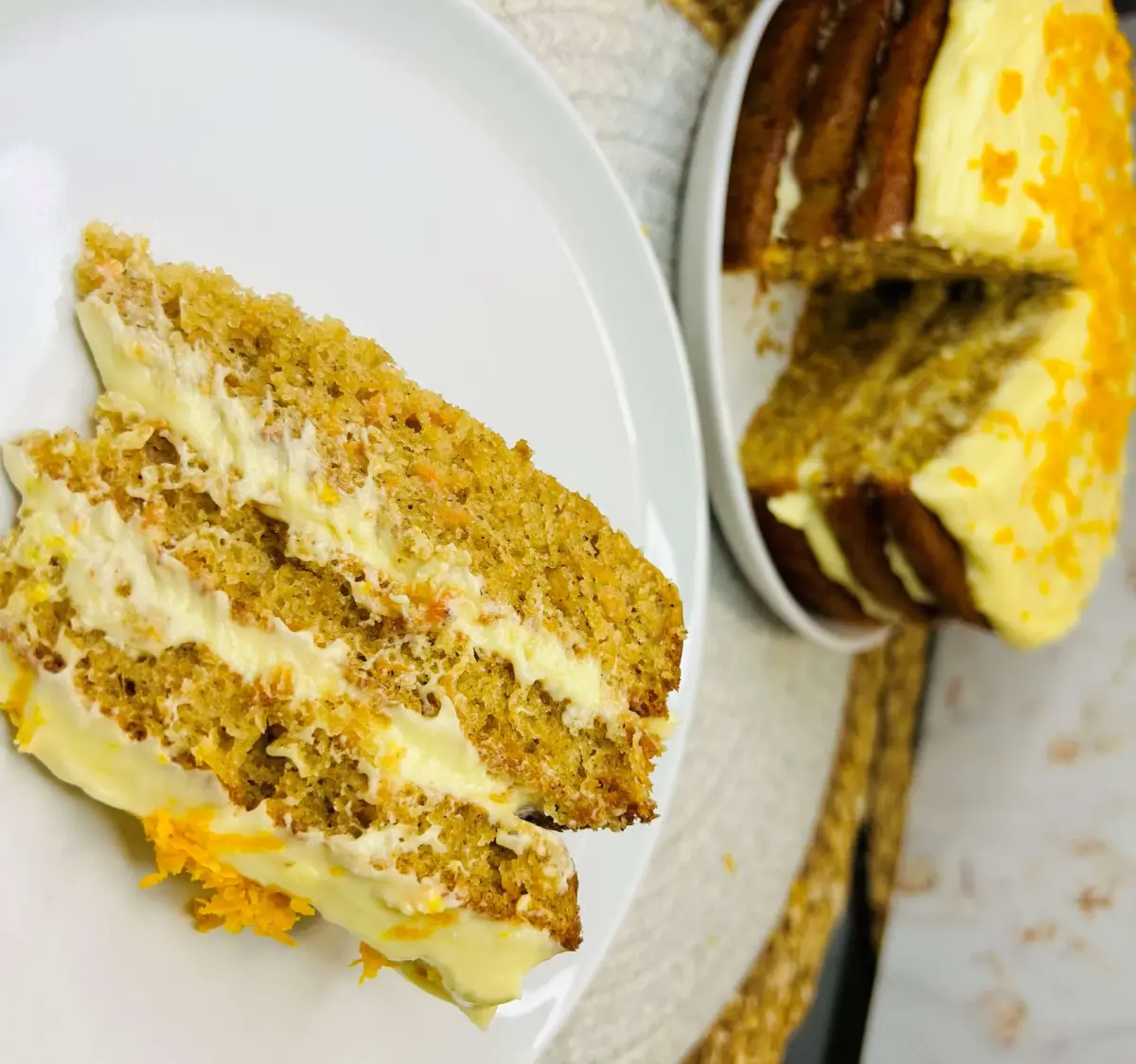 Three-layer carrot cake with cream cheese frosting