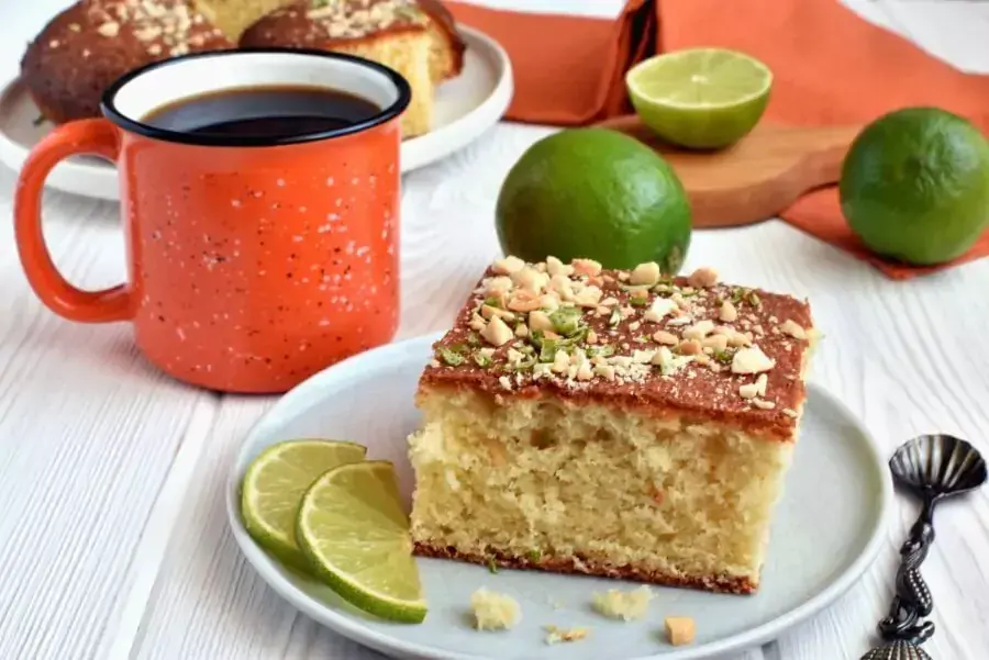 West African lime cake, a plain butter sponge with lime and chopped peanuts