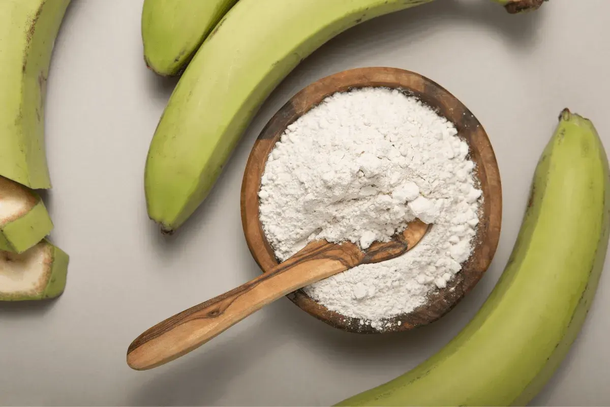 Plantain flour, a pale flour milled from dried unripe green plantain