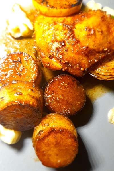 Fondant Potatoes golden and crispy outside in a pan, the South African version of the French classic butter-basted potato