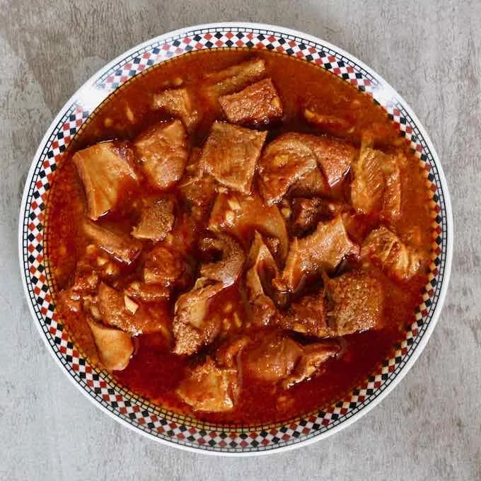 Akod, a Tunisian Jewish dish of beef tripe slow cooked with garlic, cumin and harissa