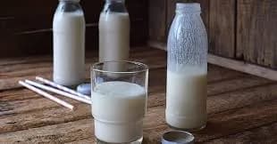 Amasi, South African fermented milk, served thick in a calabash with a wooden spoon