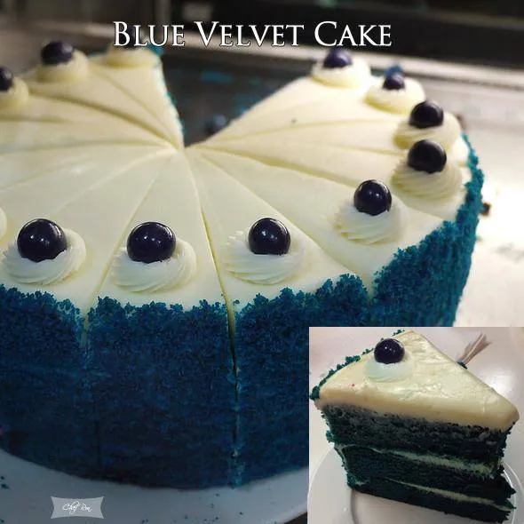 Blue velvet cake mix, a dry cake mix coloured deep blue with cocoa