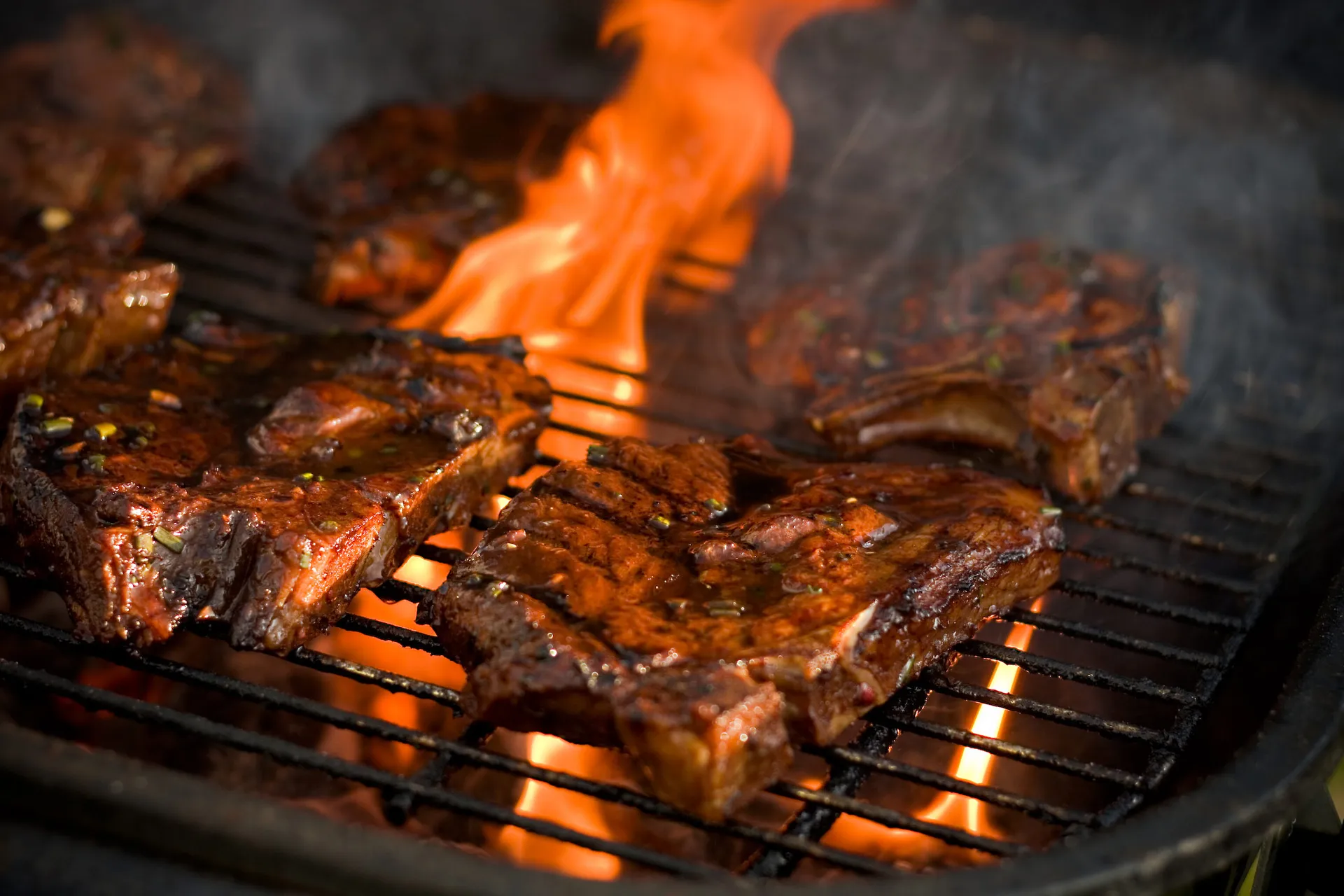 A South African braai with meat cooking over open wood coals