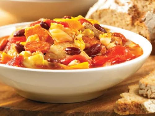 Cachupa, the Cape Verdean national stew of hominy corn, beans, cassava and preserved meats