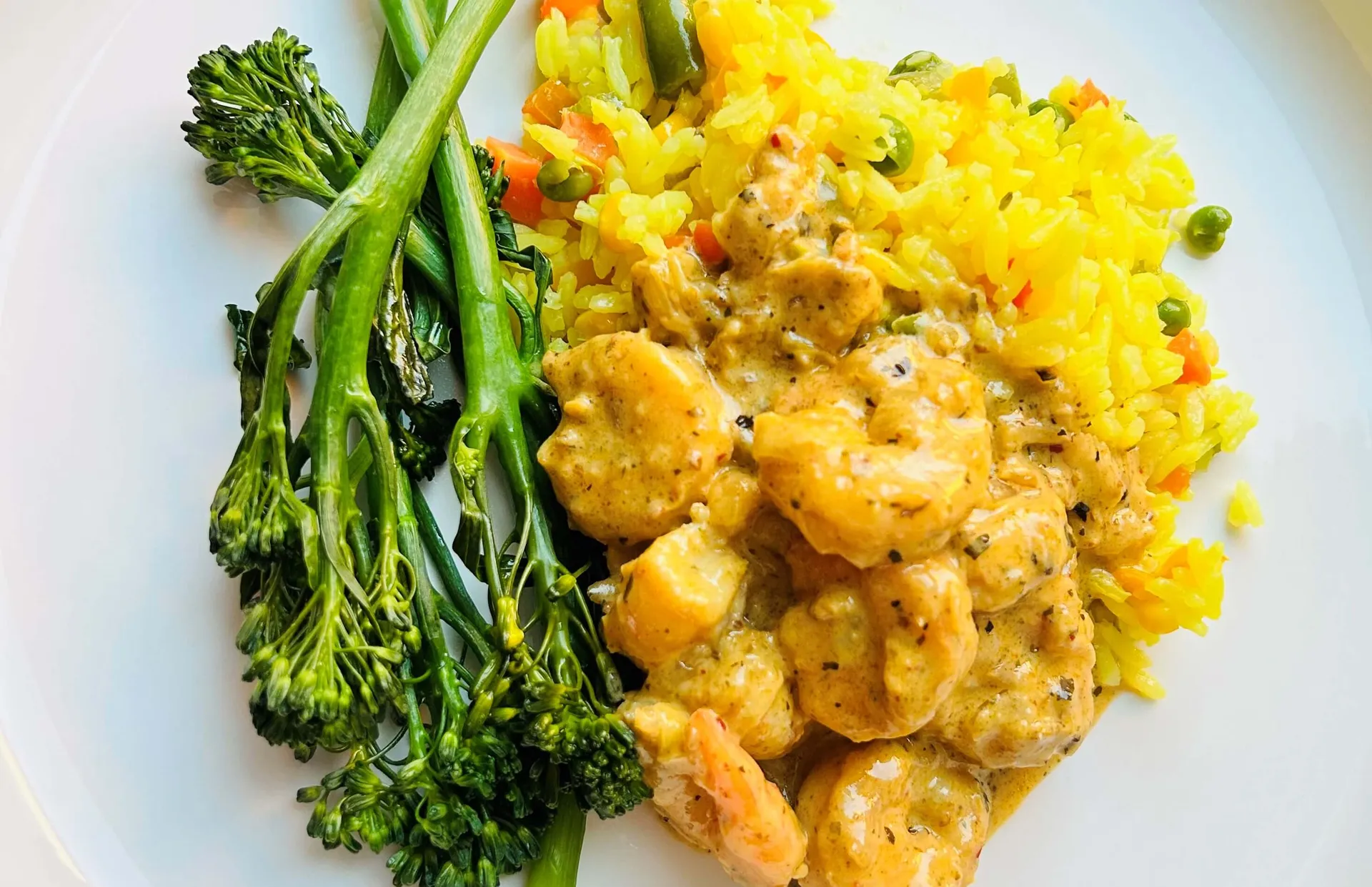 Creamy prawns, South African prawns in a chermoula-spiced cream sauce
