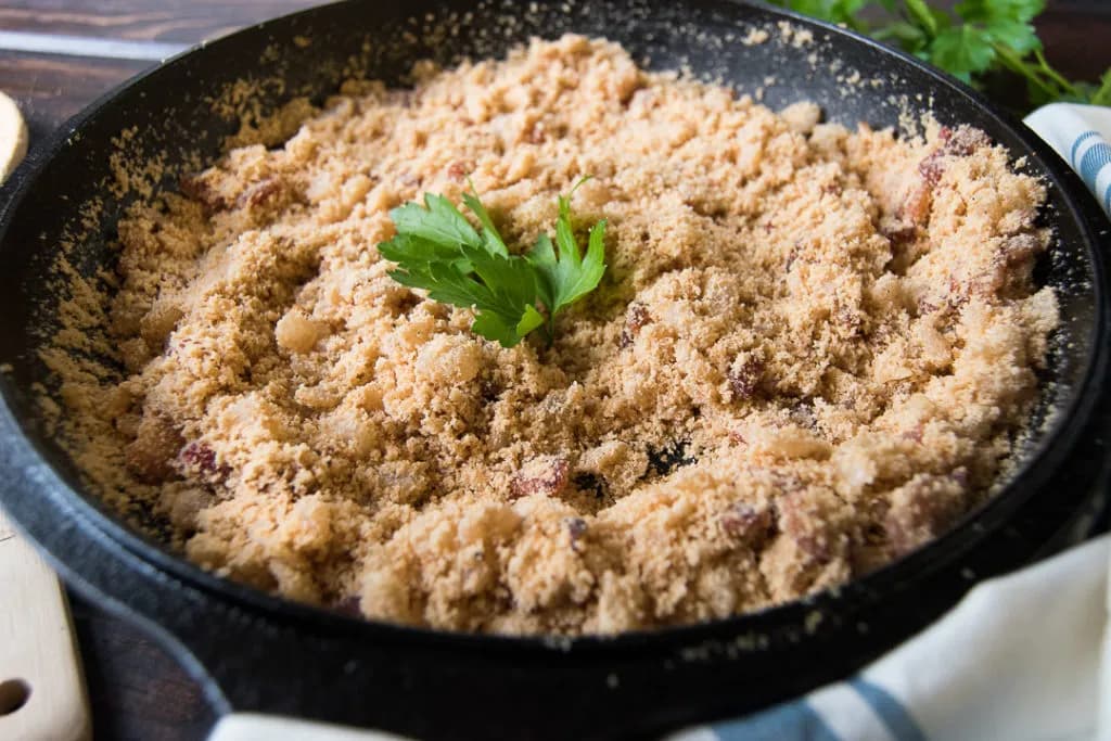 Farofa, Brazilian toasted cassava flour with bacon and onion