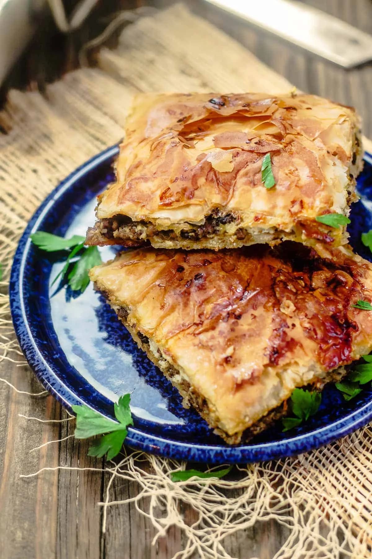 Gollash, Sudanese layered filo pie with spiced minced beef