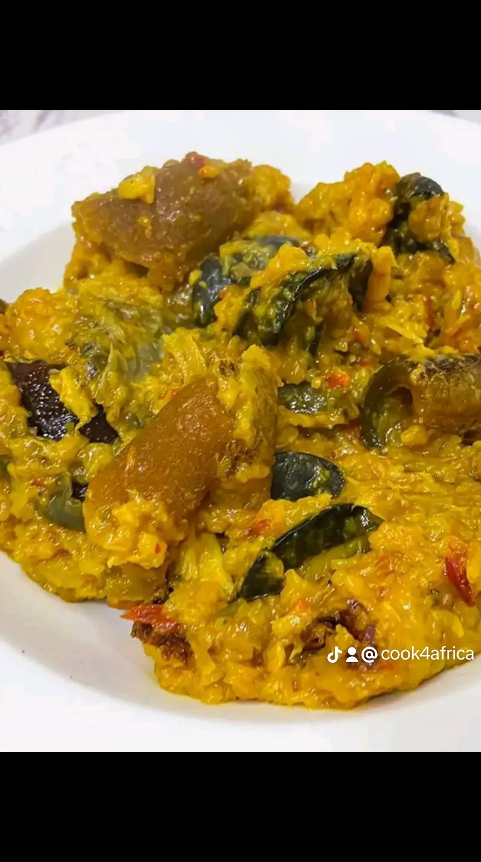 Ikokore, an Ijebu water yam pottage from Nigeria with beef, smoked fish and prawns in palm oil