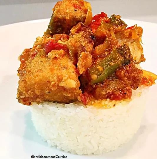 Makayabu, Congolese salted cod cooked with cabbage, courgette and bell pepper