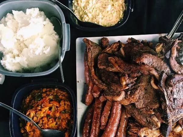 Pap en vleis, a South African dish of maize porridge served with grilled beef strips