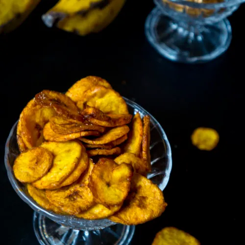 Crisp plantain chips fried from green plantain