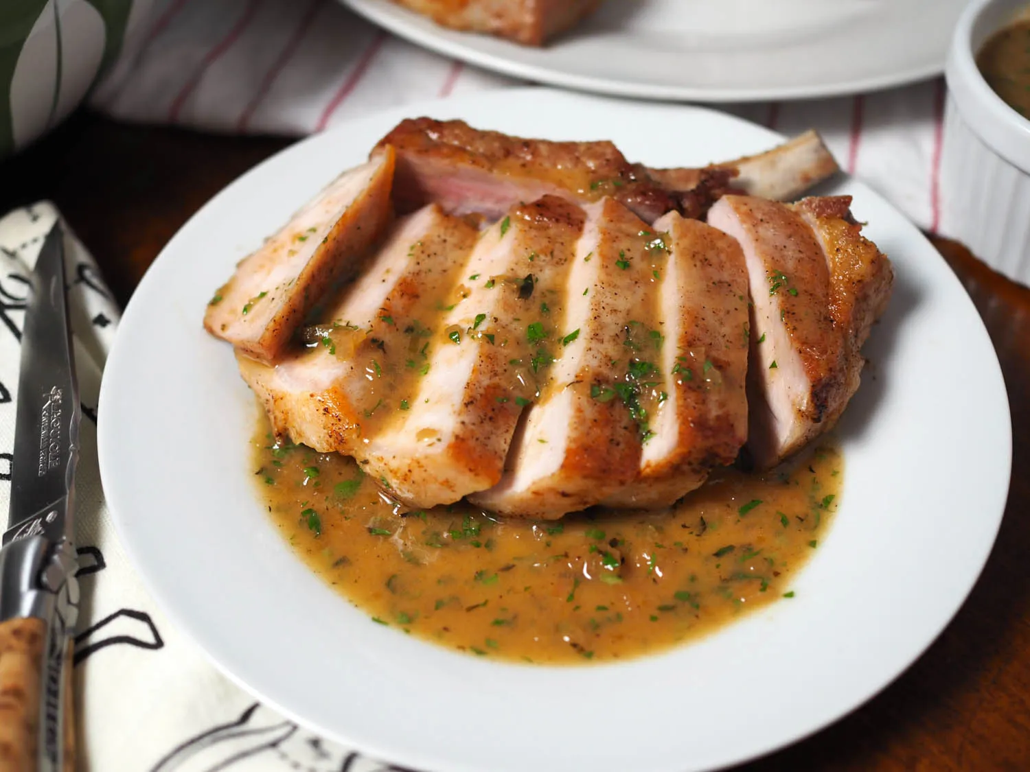 Pork loin chops in an apple cider pan sauce
