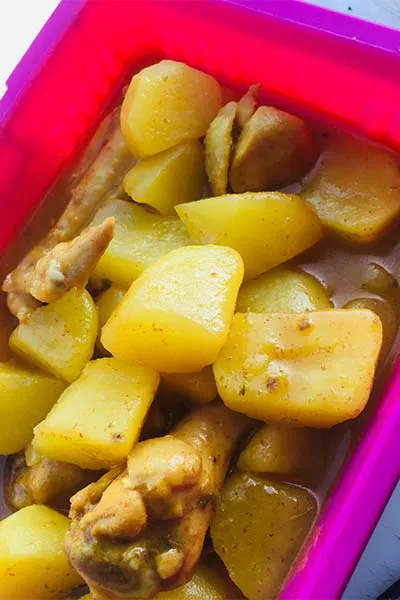 Chicken and potatoes cooked in a spiced South African sauce