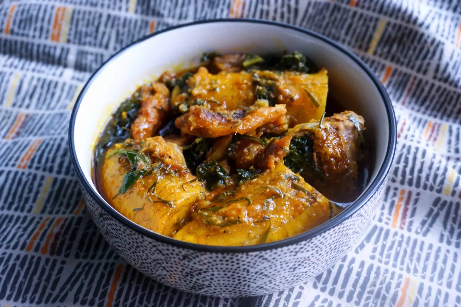 Sese plantains, Cameroonian green plantain cooked with palm oil and tomato