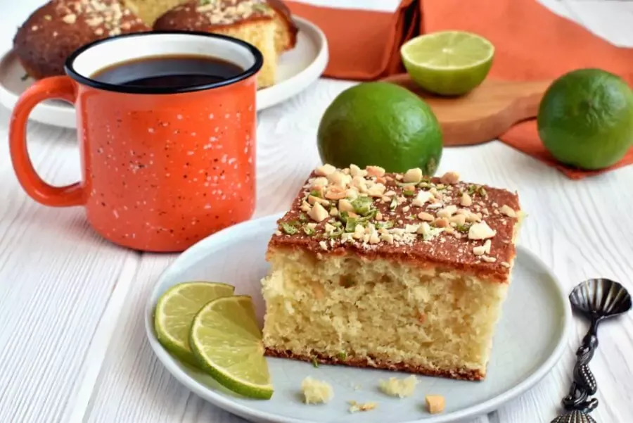 West African lime cake, a plain butter sponge with lime and chopped peanuts